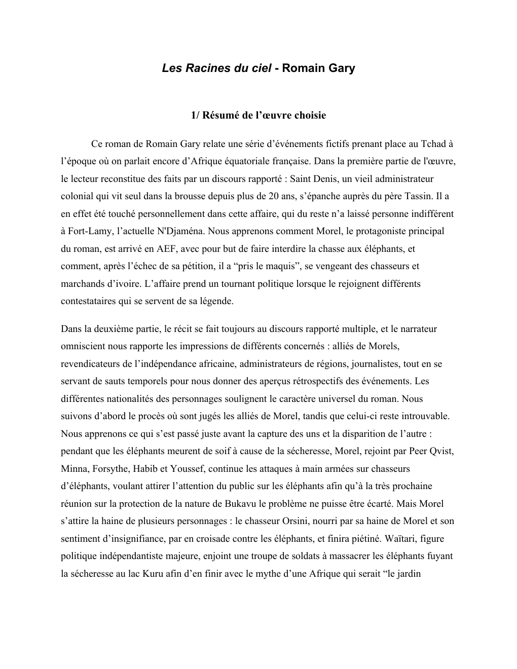 Prévisualisation du document Les racines du Ciel de Romain Gary analyse écocritique