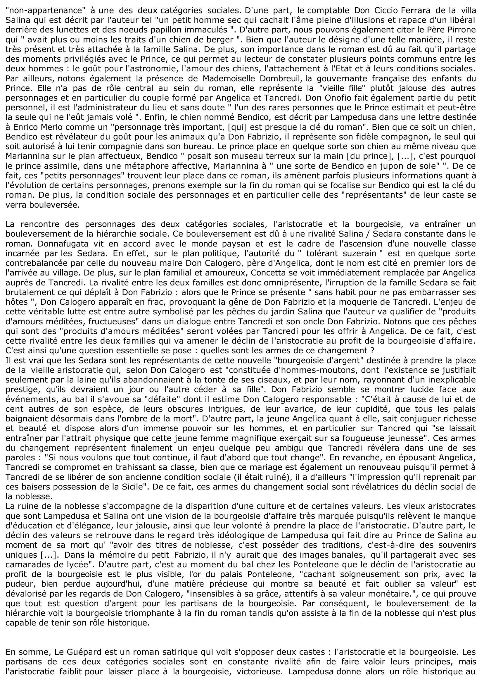 Prévisualisation du document Les rapports de classe dans Le Guépard de Giuseppe Tomasi