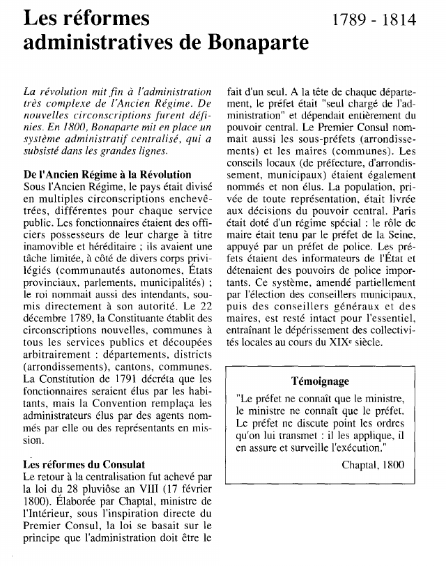 Prévisualisation du document Les réformes	1789 - 1814administratives de Bonaparte.