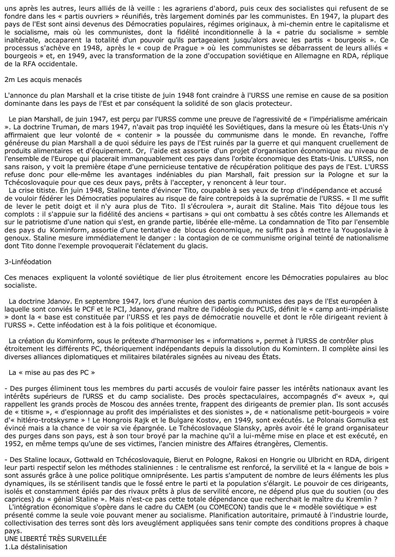 Prévisualisation du document Les relations entre l'Union soviétique et les pays communistes européens (1945-1975) - Histoire