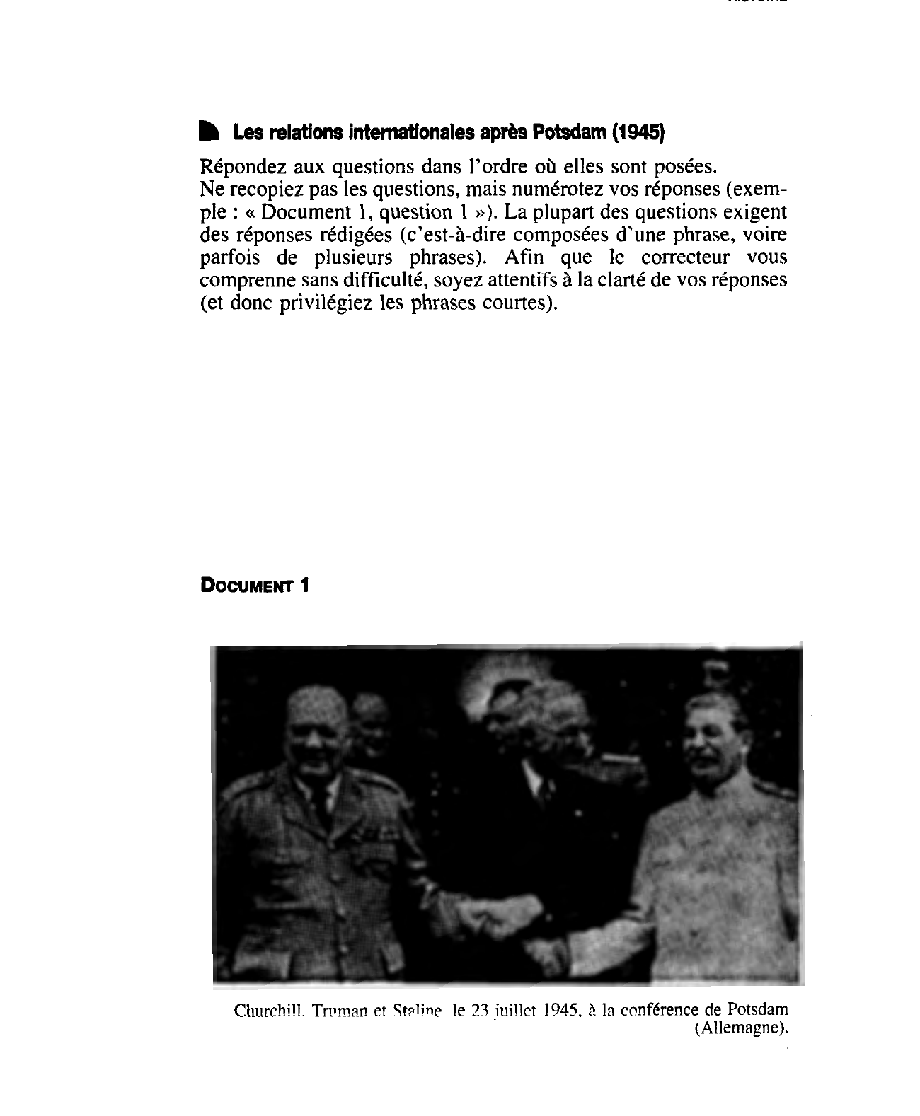 Prévisualisation du document Les relations internationales après Potsdam (1945) ? Histoire