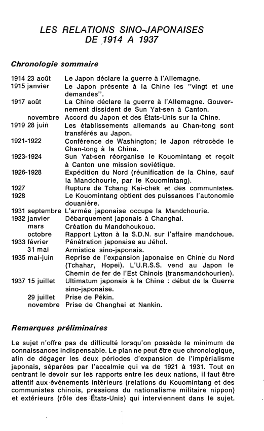 Prévisualisation du document LES RELATIONS SINO-JAPONAISES DE 1914 A 1937