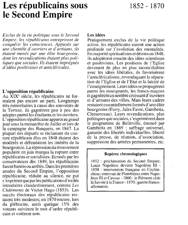 Prévisualisation du document Les républicains sous	1852 - 1870le Second Empire.