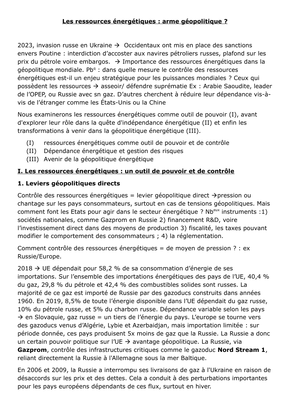 Prévisualisation du document Les ressources énergétiques : arme géopolitique ?