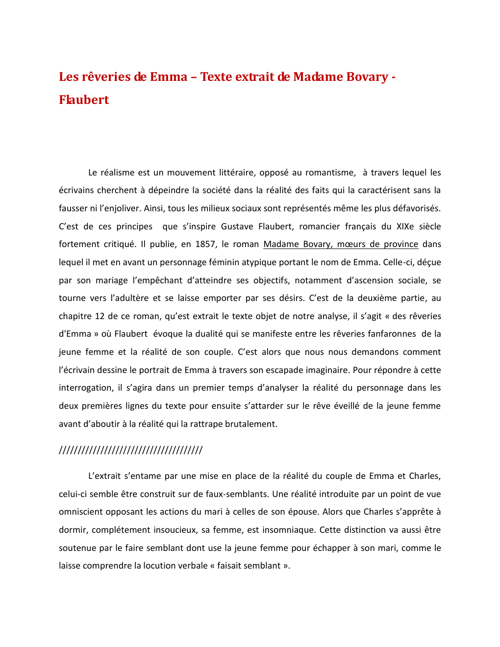 Prévisualisation du document Les rêveries de Emma – Texte extrait de Madame Bovary Flaubert