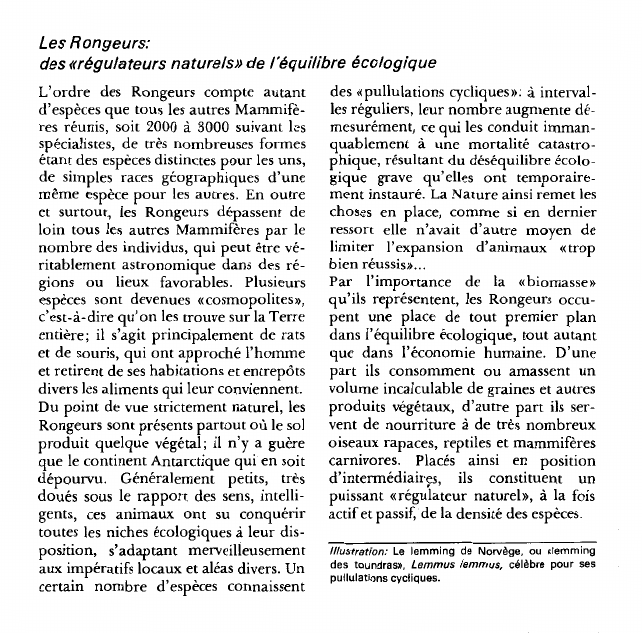 Prévisualisation du document Les Rongeurs:des «régulateurs naturels» de l'équilibre écologique.
