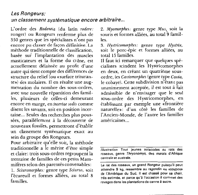 Prévisualisation du document Les Rongeurs:un classement systématique encore arbitraire.