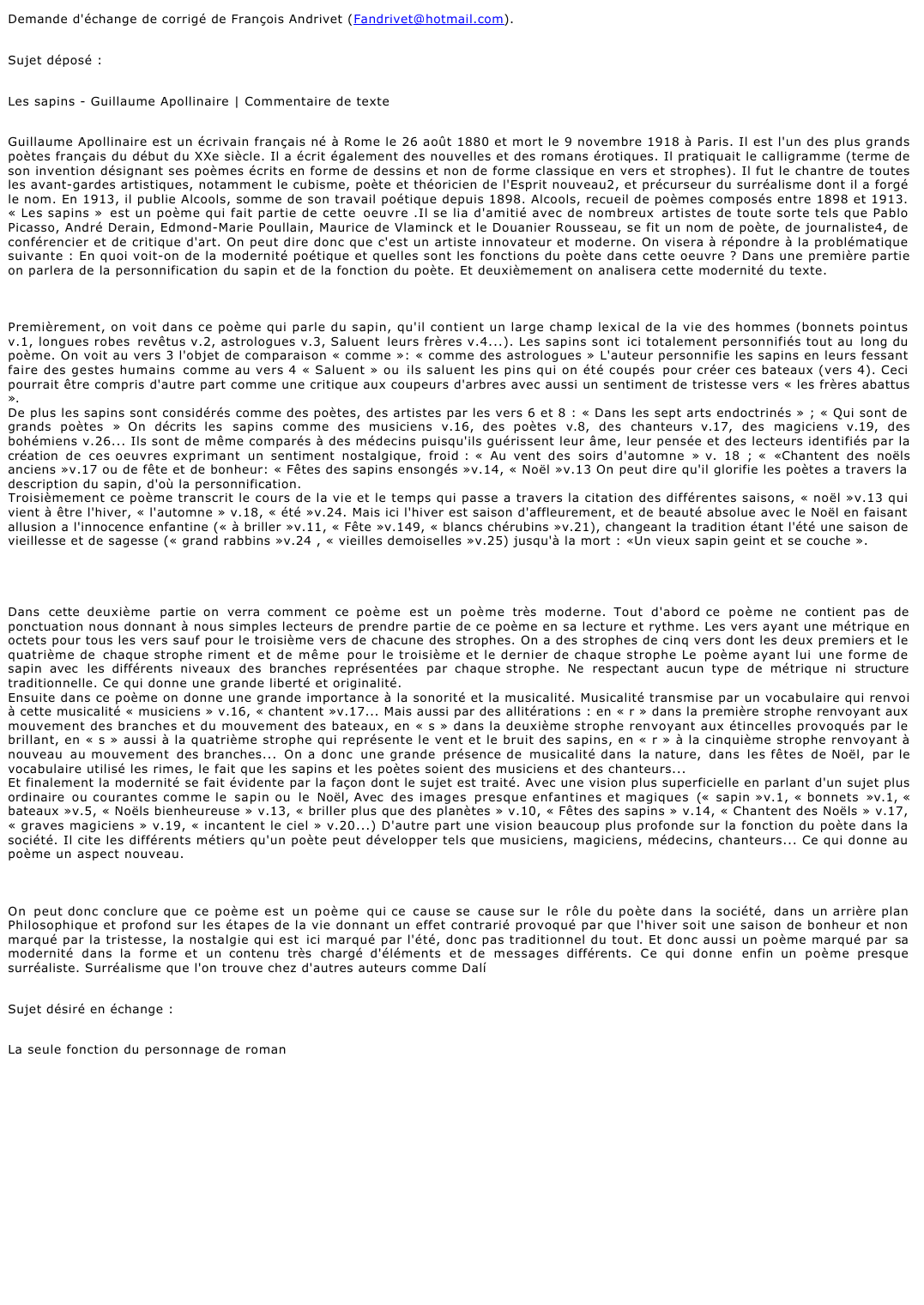 Prévisualisation du document Les sapins - Guillaume Apollinaire | Commentaire de texte