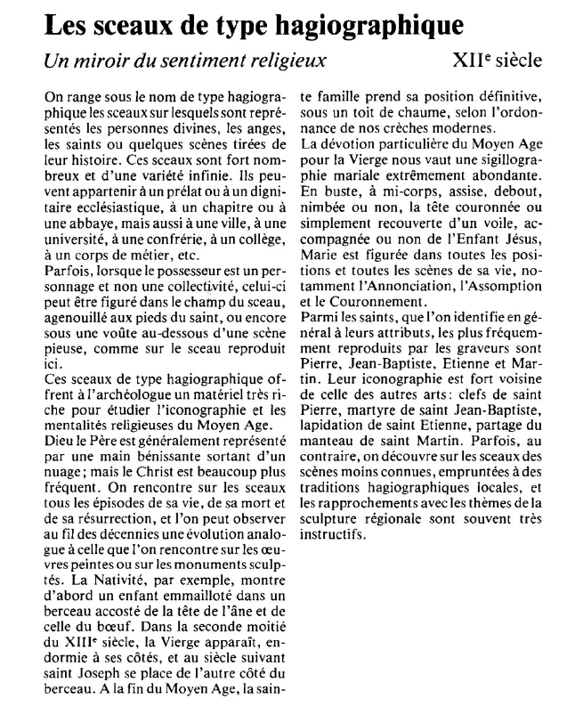 Prévisualisation du document Les sceaux de type hagiographique:Un miroir du sentiment religieux.