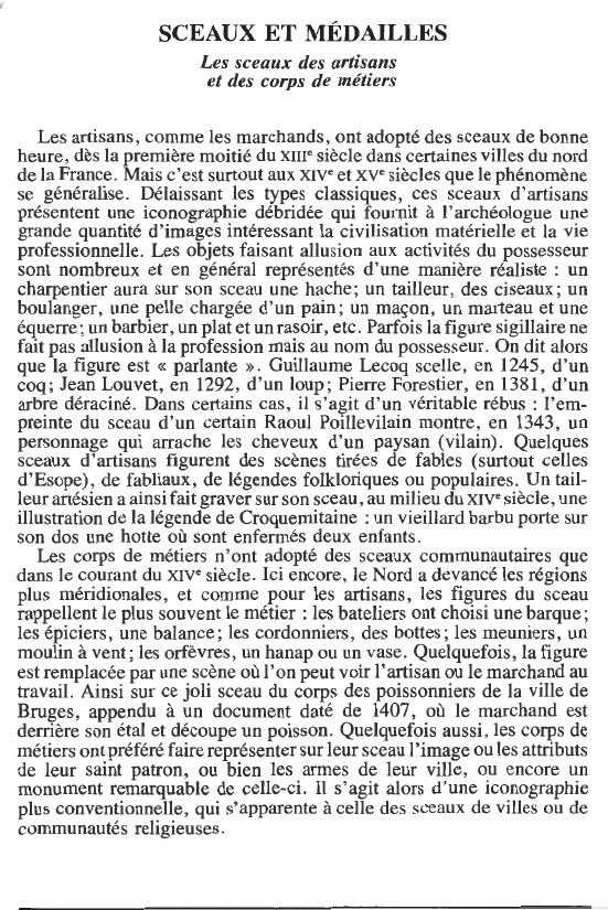 Prévisualisation du document Les sceaux des artisanset des corps de métiers (HISTOIRE).