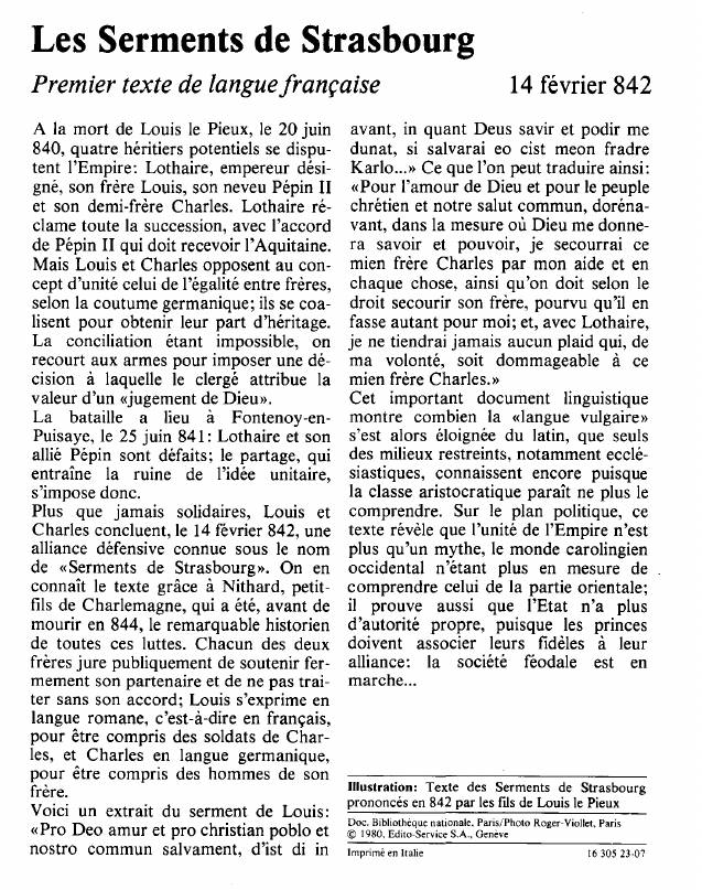 Prévisualisation du document Les Serments de StrasbourgPremier texte de langue française.