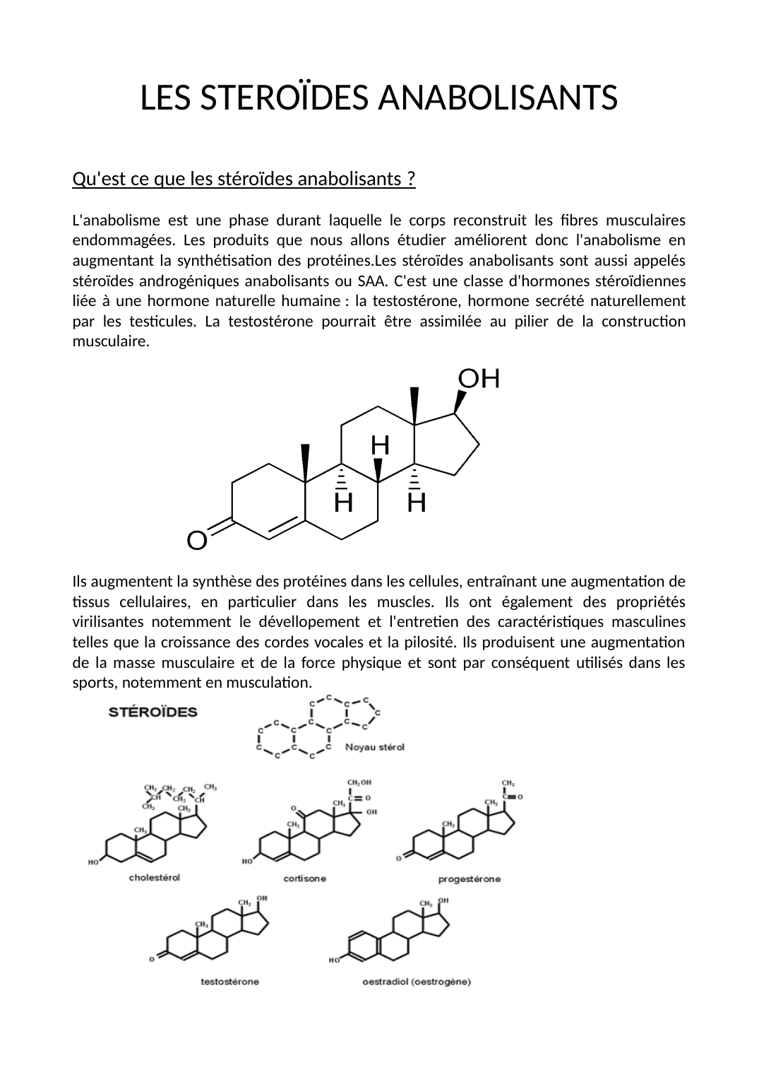 Prévisualisation du document LES STEROÏDES ANABOLISANTSQu&apos;est ce que les stéroïdes anabolisants ?