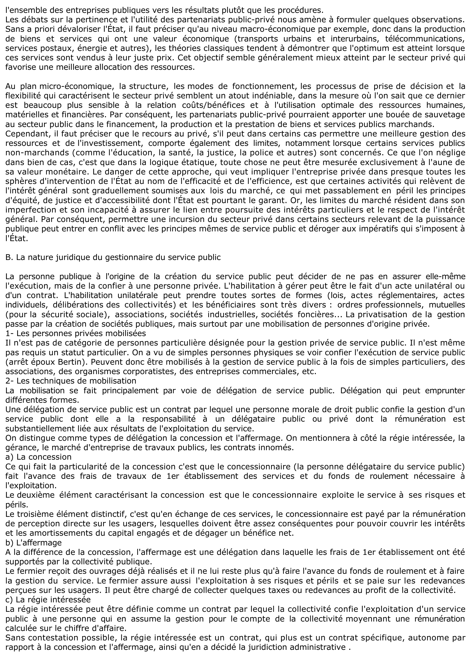 Prévisualisation du document Les structures d'intervention de l'Etat en matière économique : la gestion privée des Services Publics