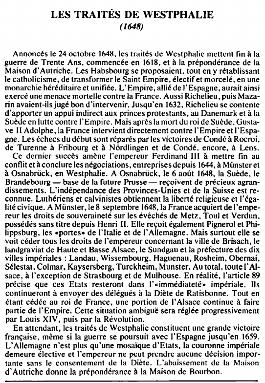 Prévisualisation du document LES TRAITÉS DE WESTPHALIE( 1648) - HISTOIRE.