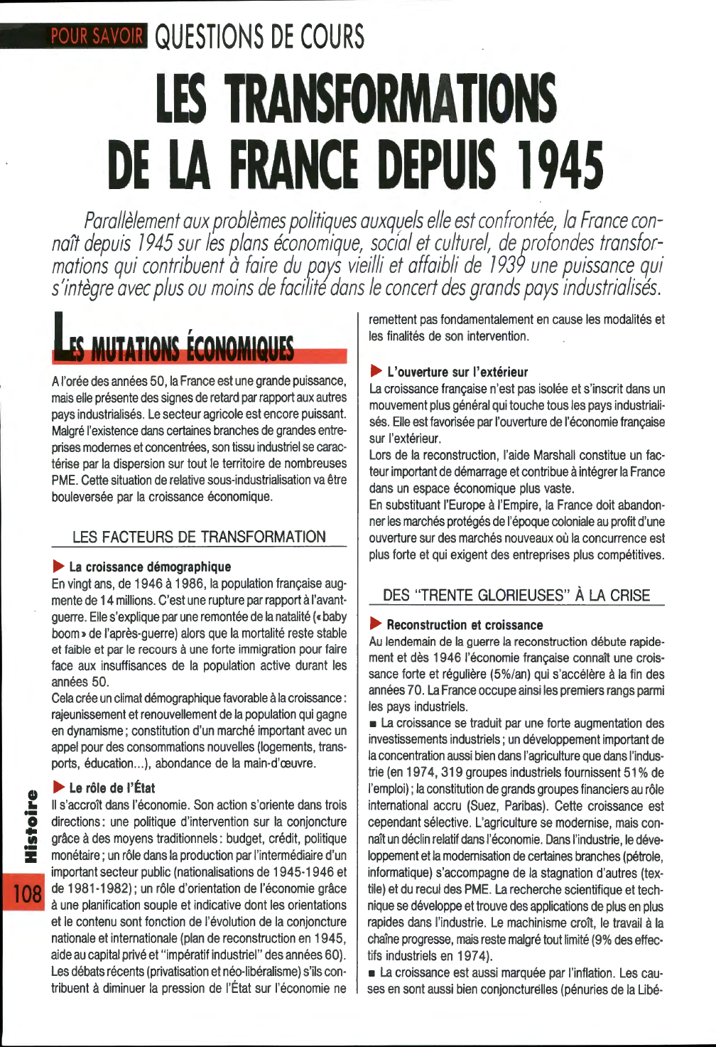 Prévisualisation du document LES TRANSFORMATIONS DE LA FRANCE DEPUIS 1945