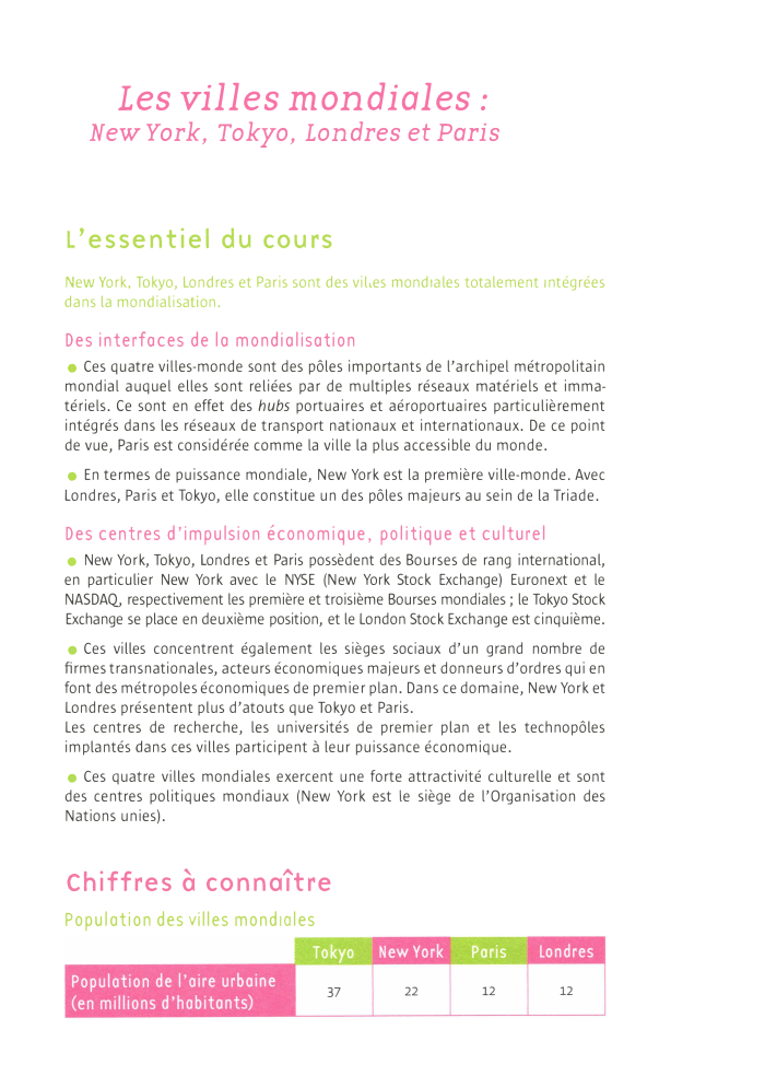 Prévisualisation du document Les villes mondiales:

New York, Tokyo, Londres et Paris

L'essentiel du cours
New York, Tokyo, Londres et Paris sont des...