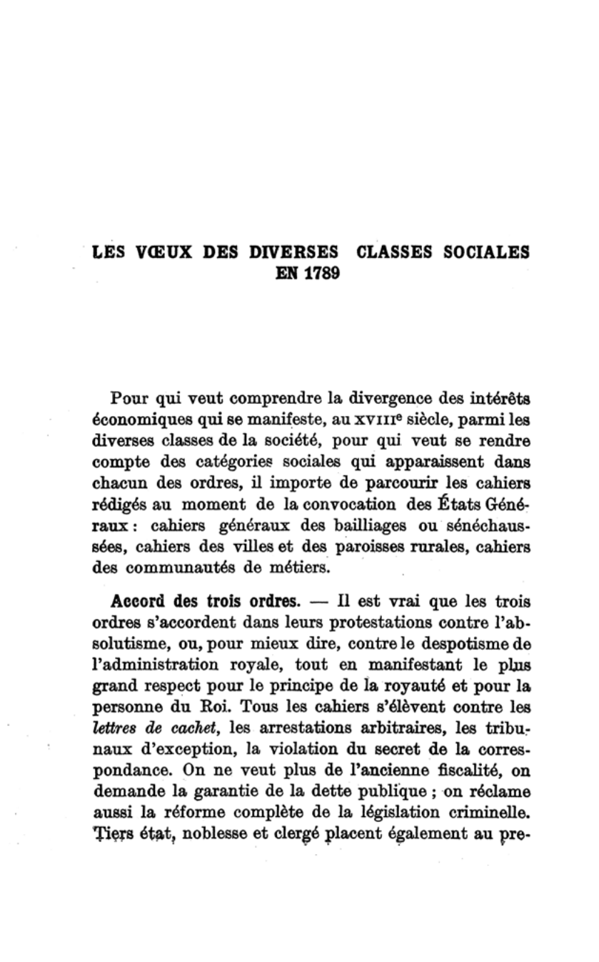 Prévisualisation du document LES VOEUX DES DIVERSES CLASSES SOCIALES EN 1789 (histoire)