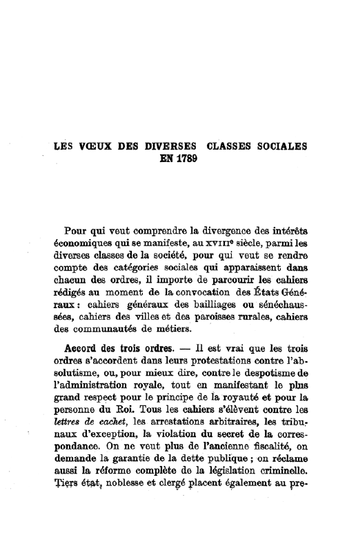 Prévisualisation du document LES VOEUX DES DIVERSES CLASSES SOCIALES EN 1789 (histoire)