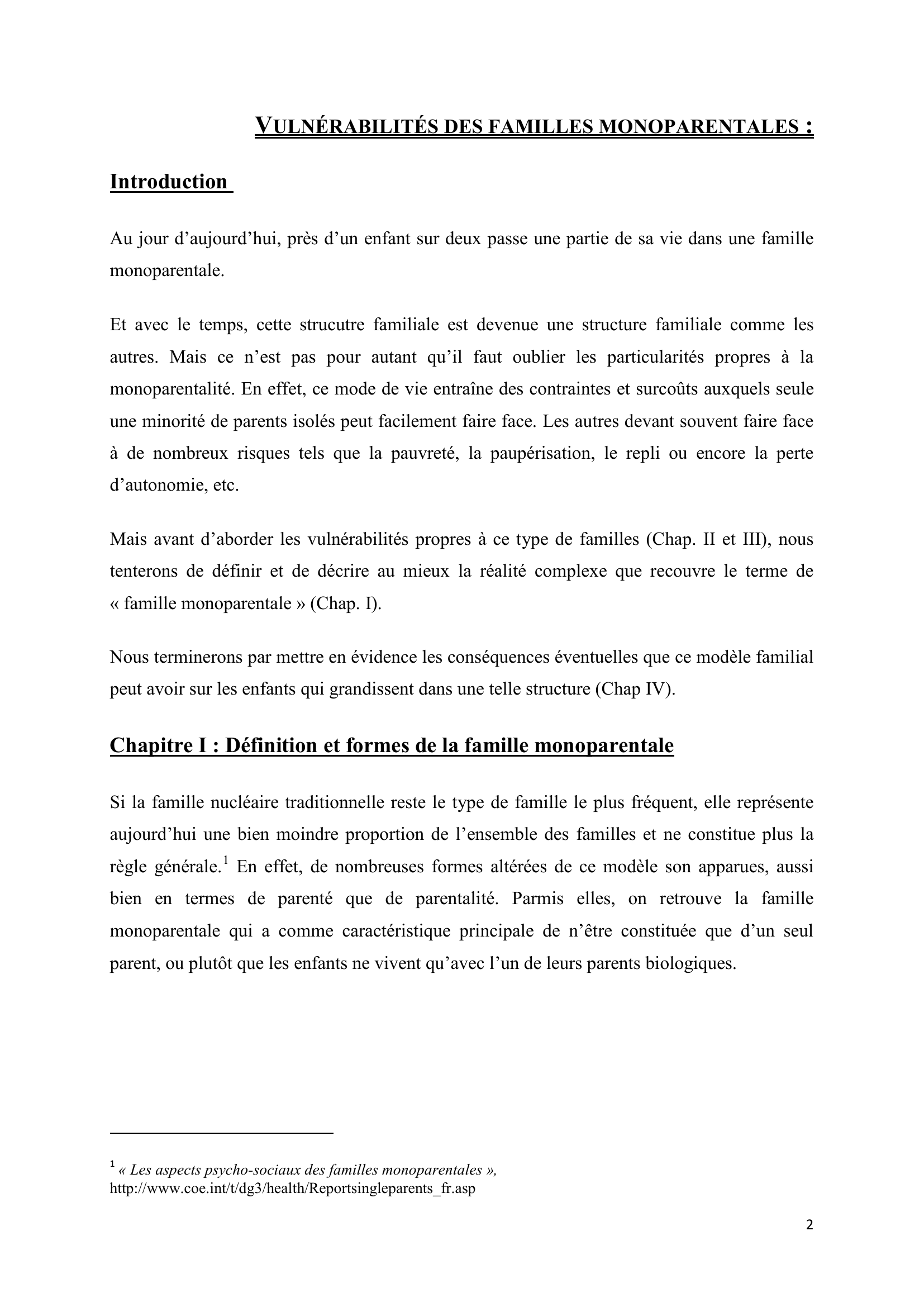 Prévisualisation du document LES VULNÉRABILITÉS DES FAMILLES MONOPARENTALES