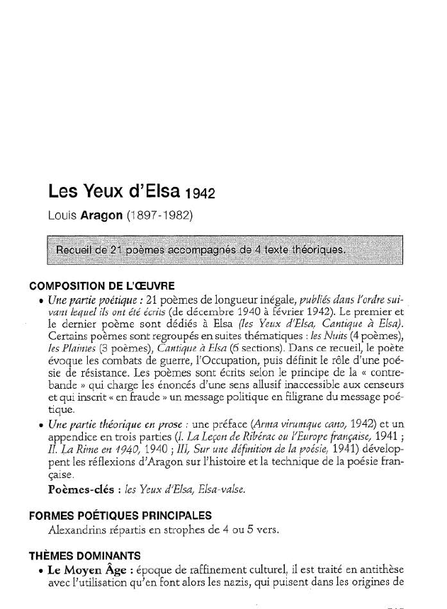 Prévisualisation du document Les Yeux d’Elsa de Louis Aragon (analyse détaillée)
