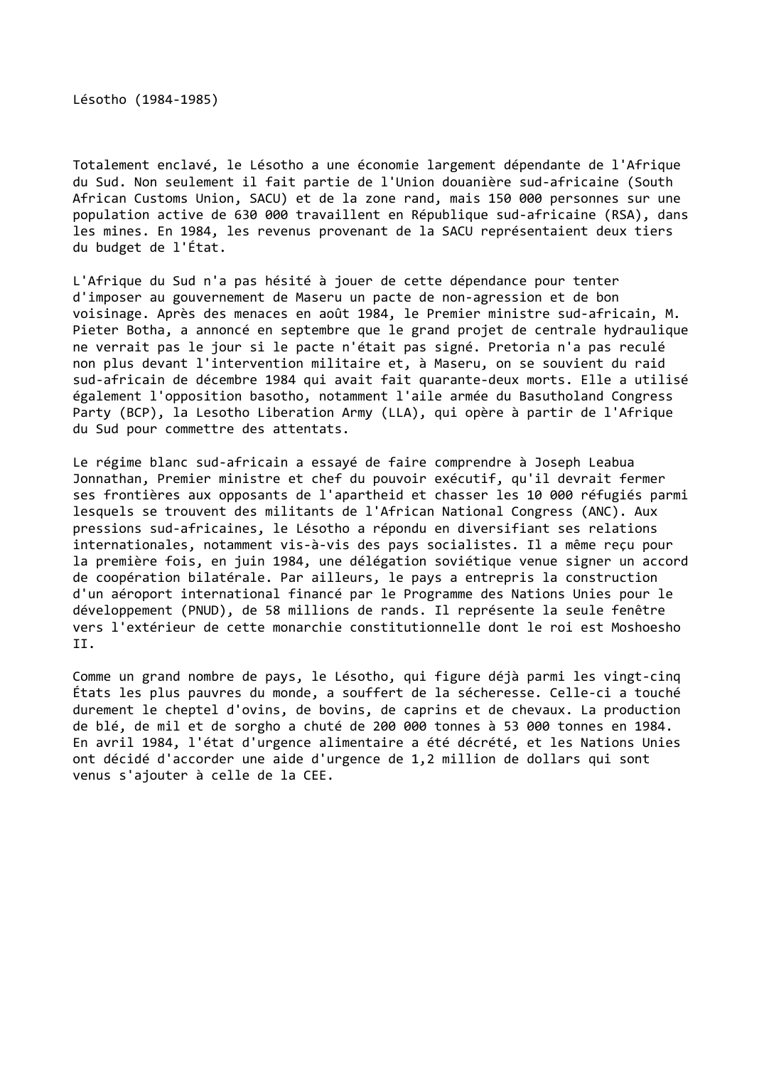 Prévisualisation du document Lésotho (1984-1985)