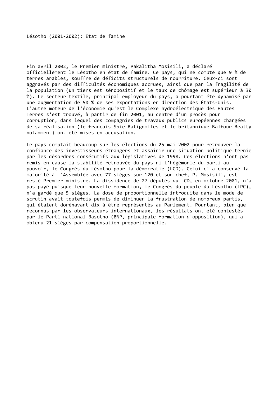 Prévisualisation du document Lésotho (2001-2002): État de famine