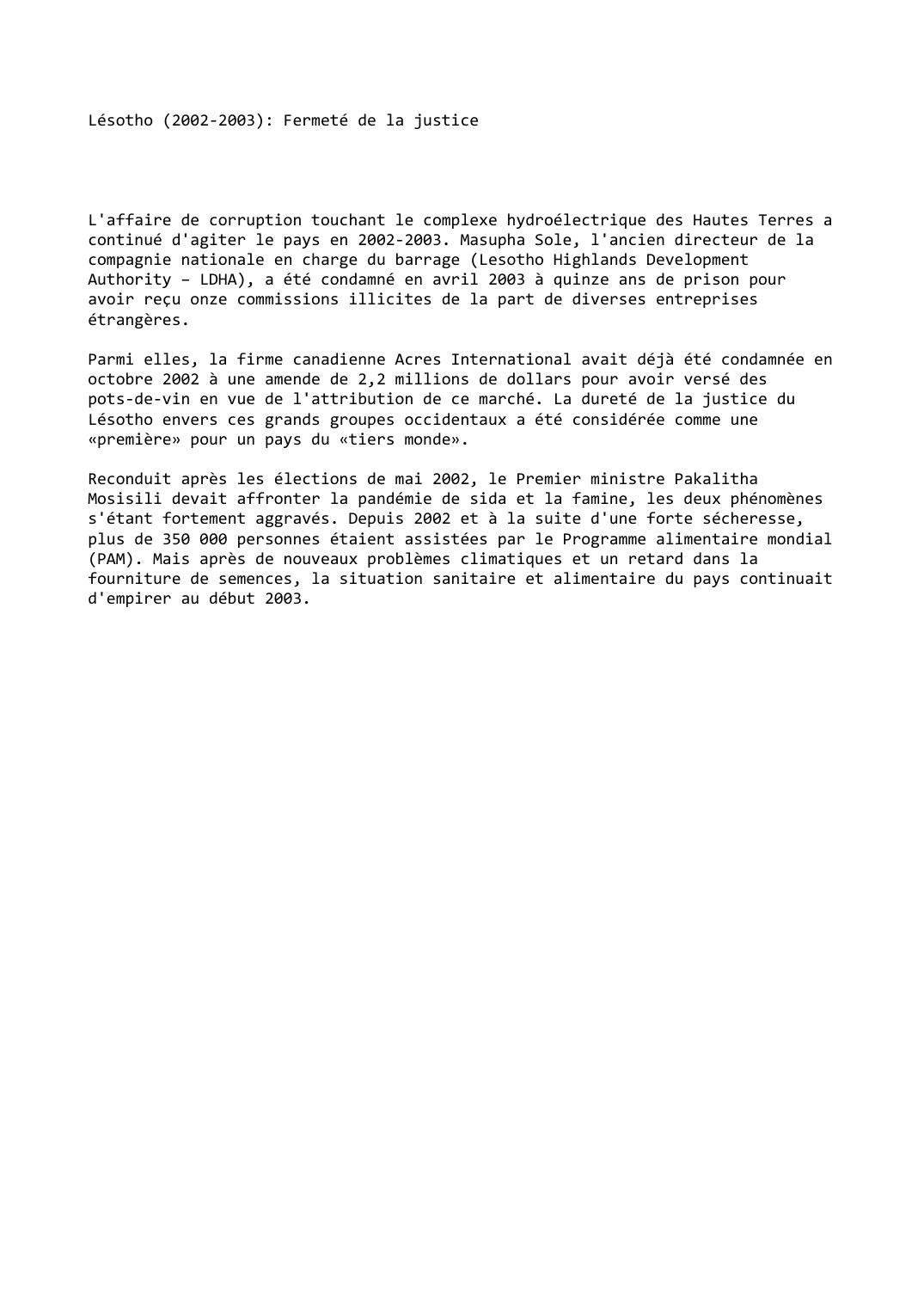 Prévisualisation du document Lésotho (2002-2003): Fermeté de la justice