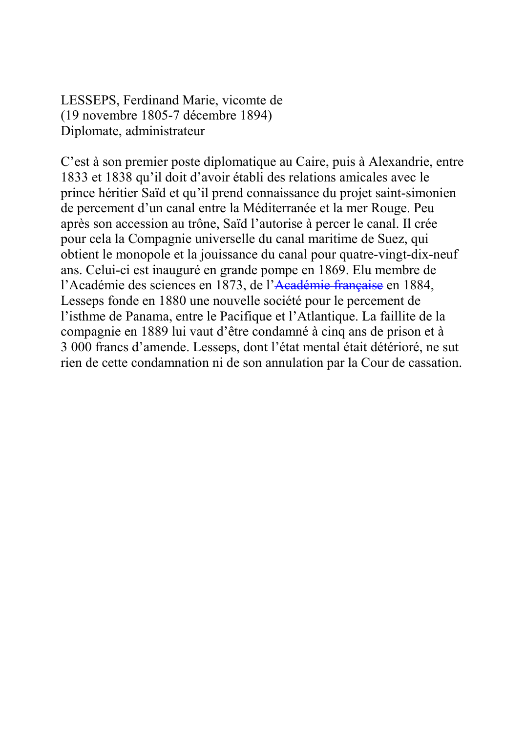 Prévisualisation du document LESSEPS, Ferdinand Marie, vicomte de (19 novembre 1805-7 décembre 1894)