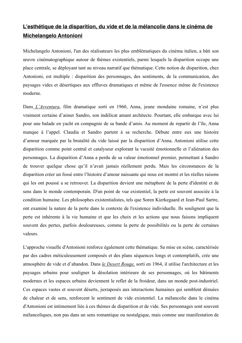 Prévisualisation du document L’esthétique de la disparition, du vide et de la mélancolie dans le cinéma de Michelangelo Antonioni