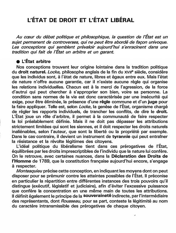 Prévisualisation du document L'ÉTAT DE DROIT ET L'ÉTAT LIBÉRAL (fiche bac)