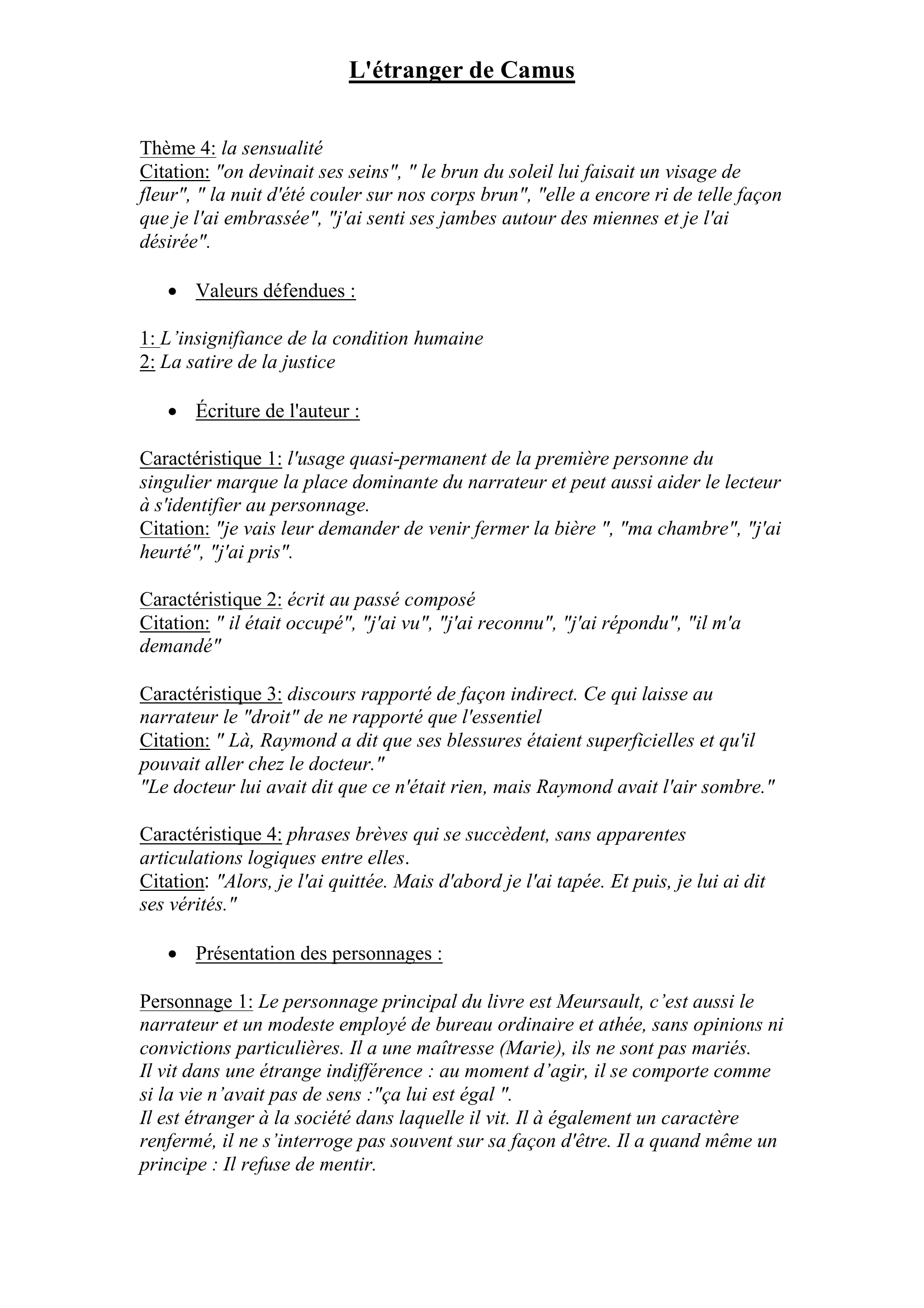 Prévisualisation du document L'étranger de CAMUS (fiche de lecture)