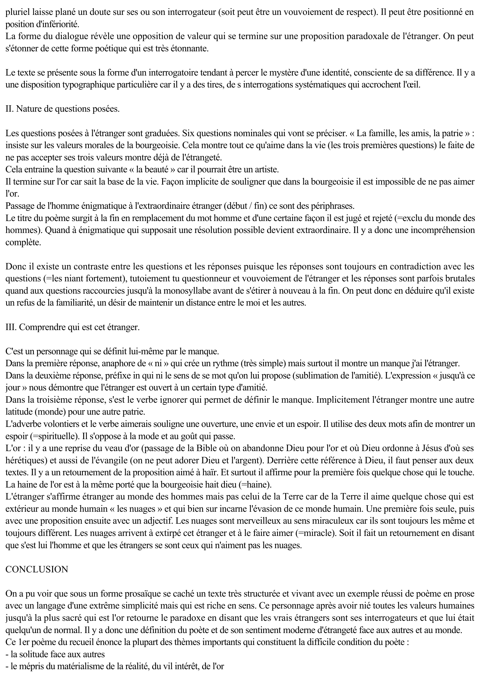 Prévisualisation du document L'Étranger De CHARLES BAUDELAIRE