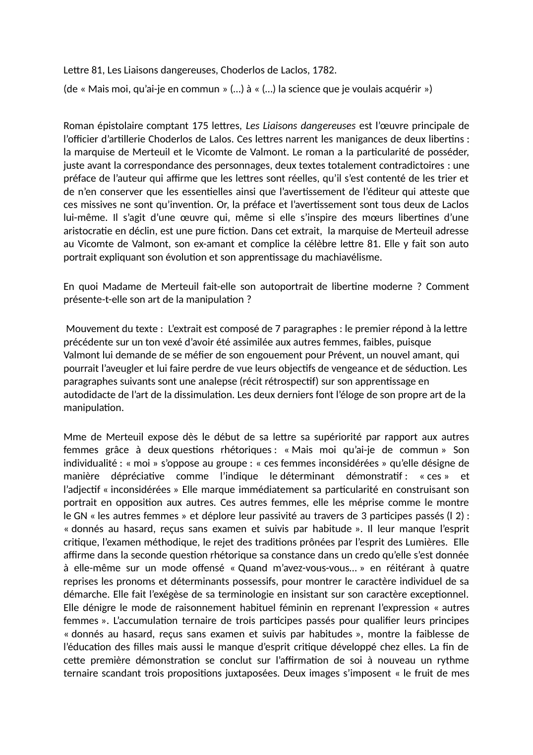 Prévisualisation du document Lettre 81, Les Liaisons dangereuses, Choderlos de Laclos, 1782