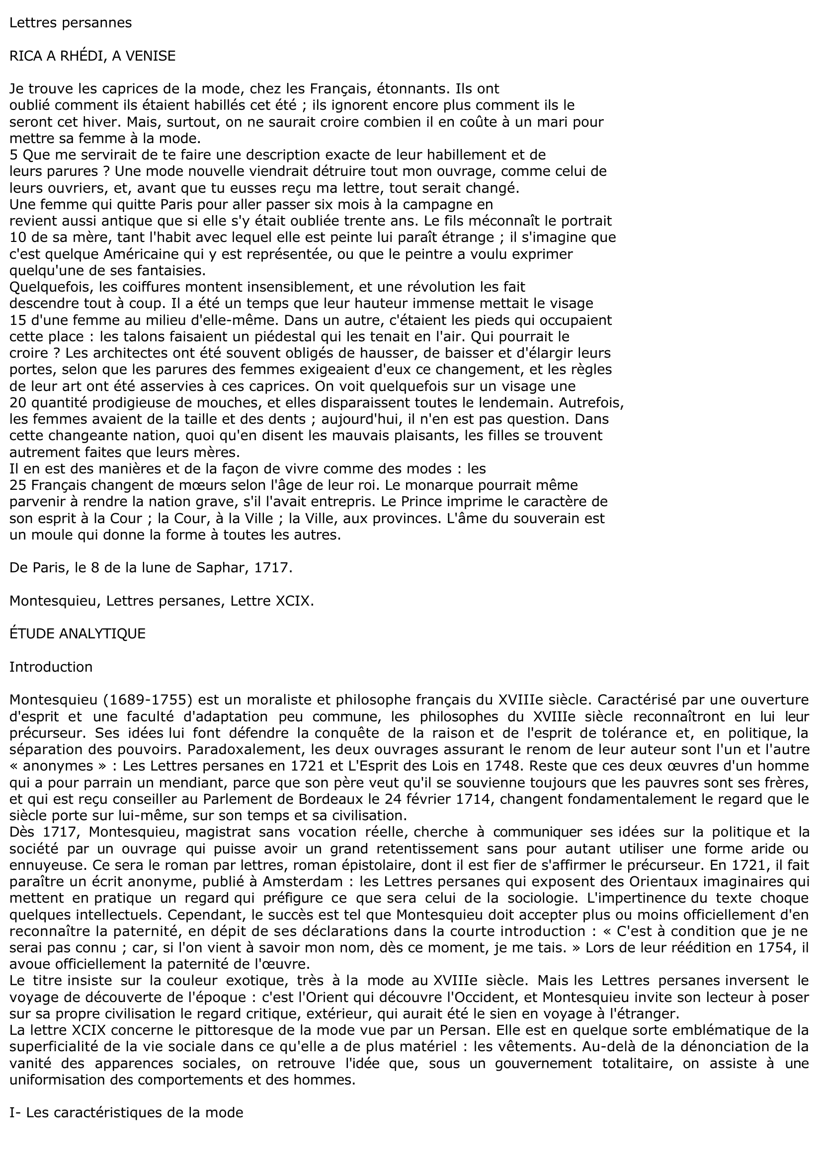 Prévisualisation du document Lettre 99 : Rica à Rhédi à Venise (Lettres persanes de Montesquieu)