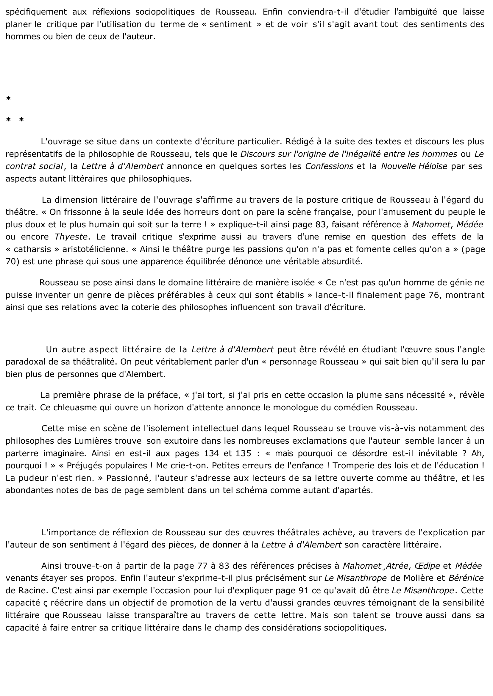 Prévisualisation du document Lettre à d Alembert sur les SPECTACLES, par Jean-Jacques Rousseau