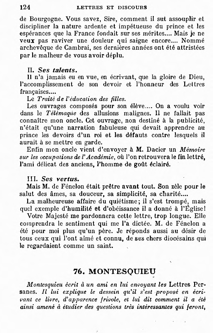 Prévisualisation du document Lettre du marquis de Fénelon à Louis XIV, pour lui annoncer la mort de son oncle, l'illustre archevêque de Cambrai, dont il vante les talents et les vertus.