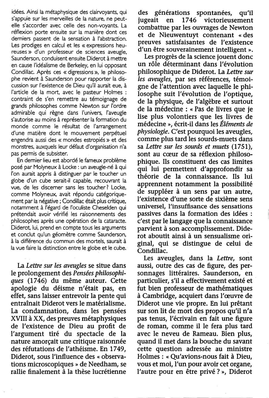 Prévisualisation du document Lettre sur les aveugles à L'USAGE DE CEUX QUI VOIENT de Denis Diderot (analyse détaillée)