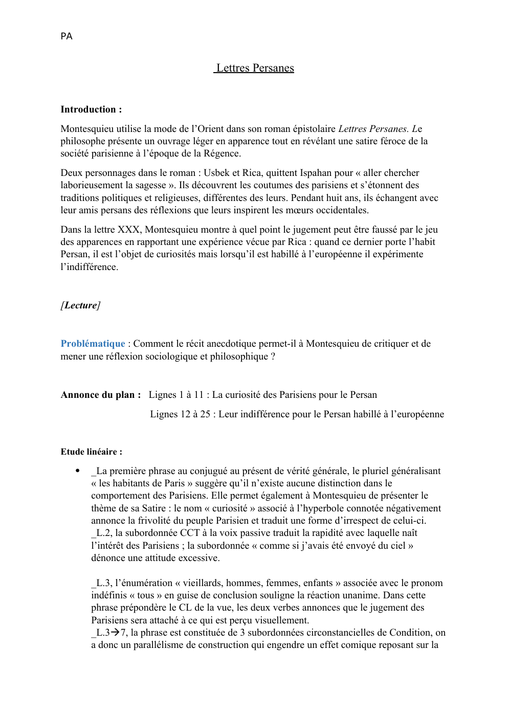 Prévisualisation du document lettre XXX, Montesquieu - Lettres Persanes