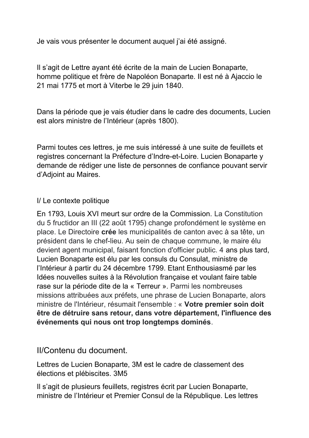 Prévisualisation du document Lettres de Lucien Bonaparte au Préfet d'Indre-et-Loir