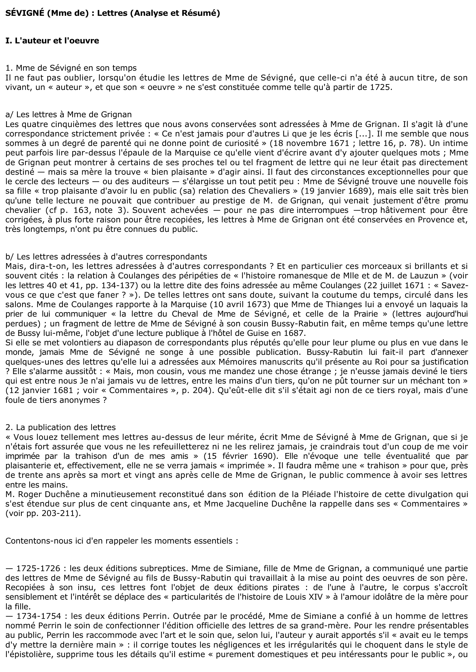 Prévisualisation du document Lettres de Mme de Sévigné (résumé & analyse)