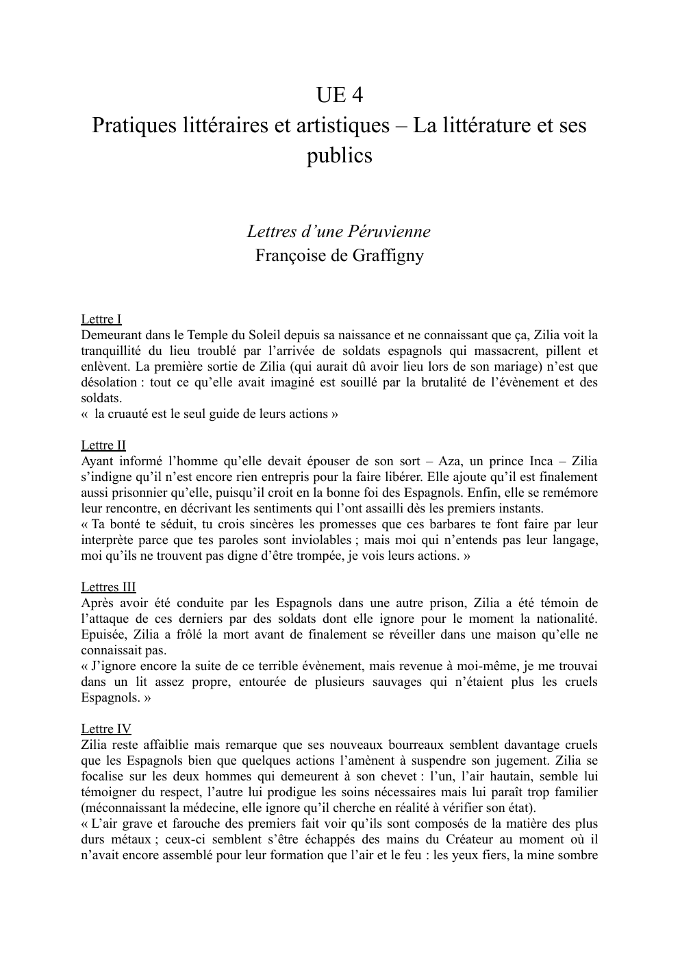 Prévisualisation du document Lettres d'une Péruvienne (Madame de Graffigny) - RESUME