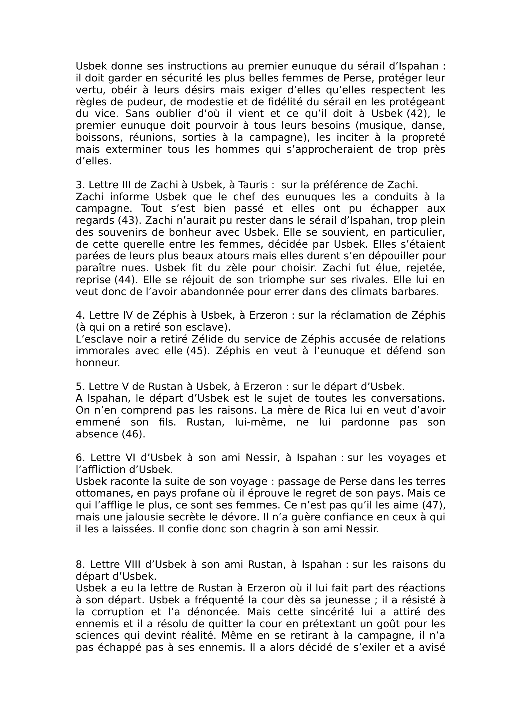 Prévisualisation du document ?Lettres persanes de Montesquieu 
Personnages principaux 
Usbek 
Rustan 
Le premier
