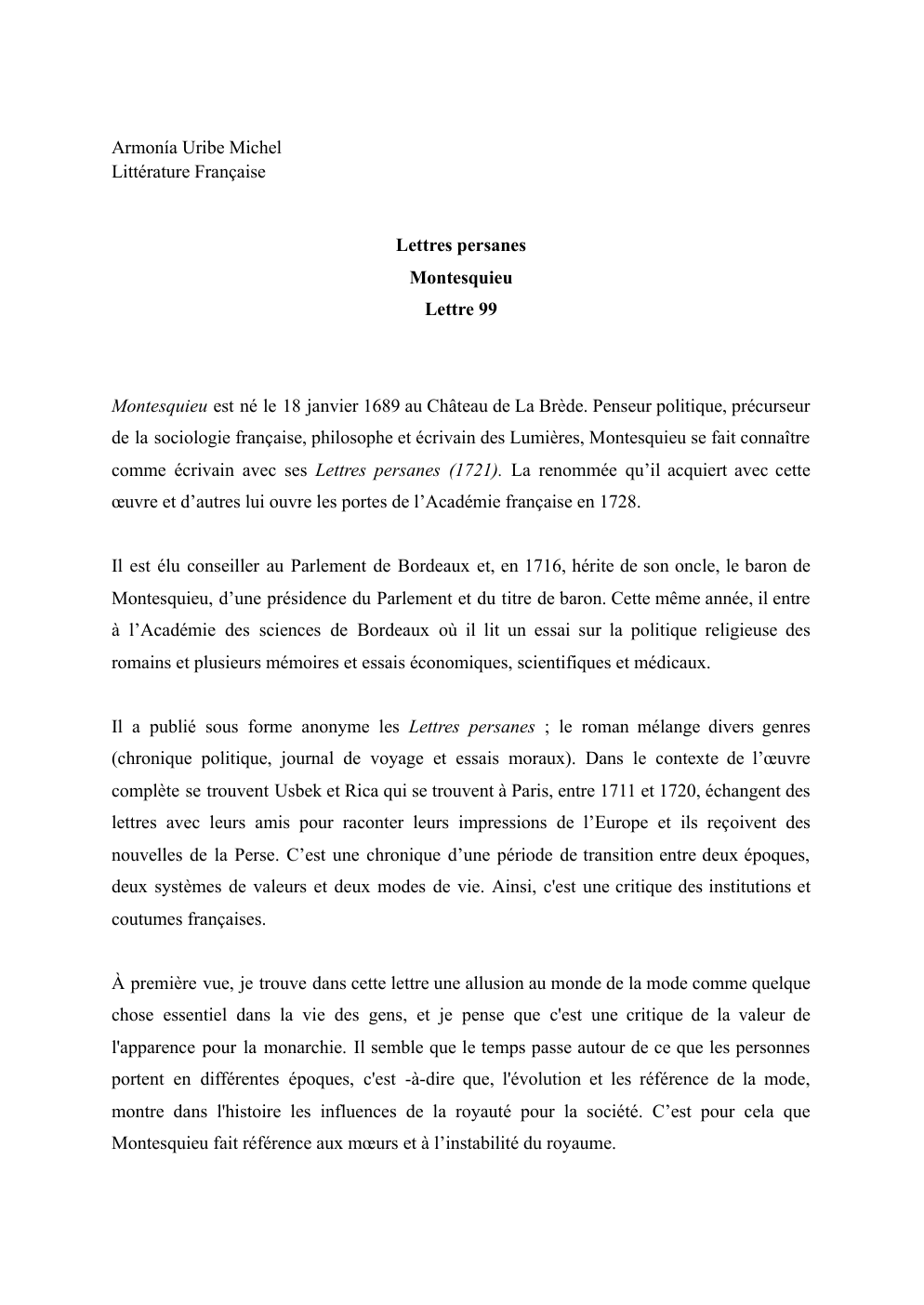 Prévisualisation du document Lettres persanes Montesquieu Lettre 99