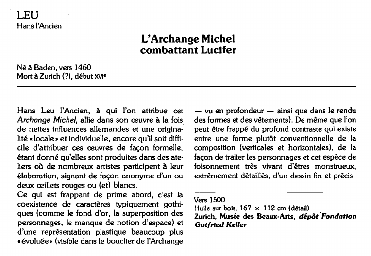 Prévisualisation du document LEUHans l'Ancien:L'Archange Michelcombattant Lucifer (analyse du tableau).