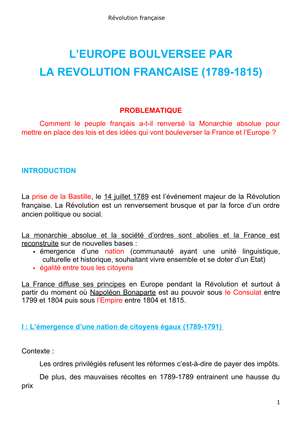 Prévisualisation du document L’EUROPE BOULVERSEE PAR LA REVOLUTION FRANCAISE (1789-1815)