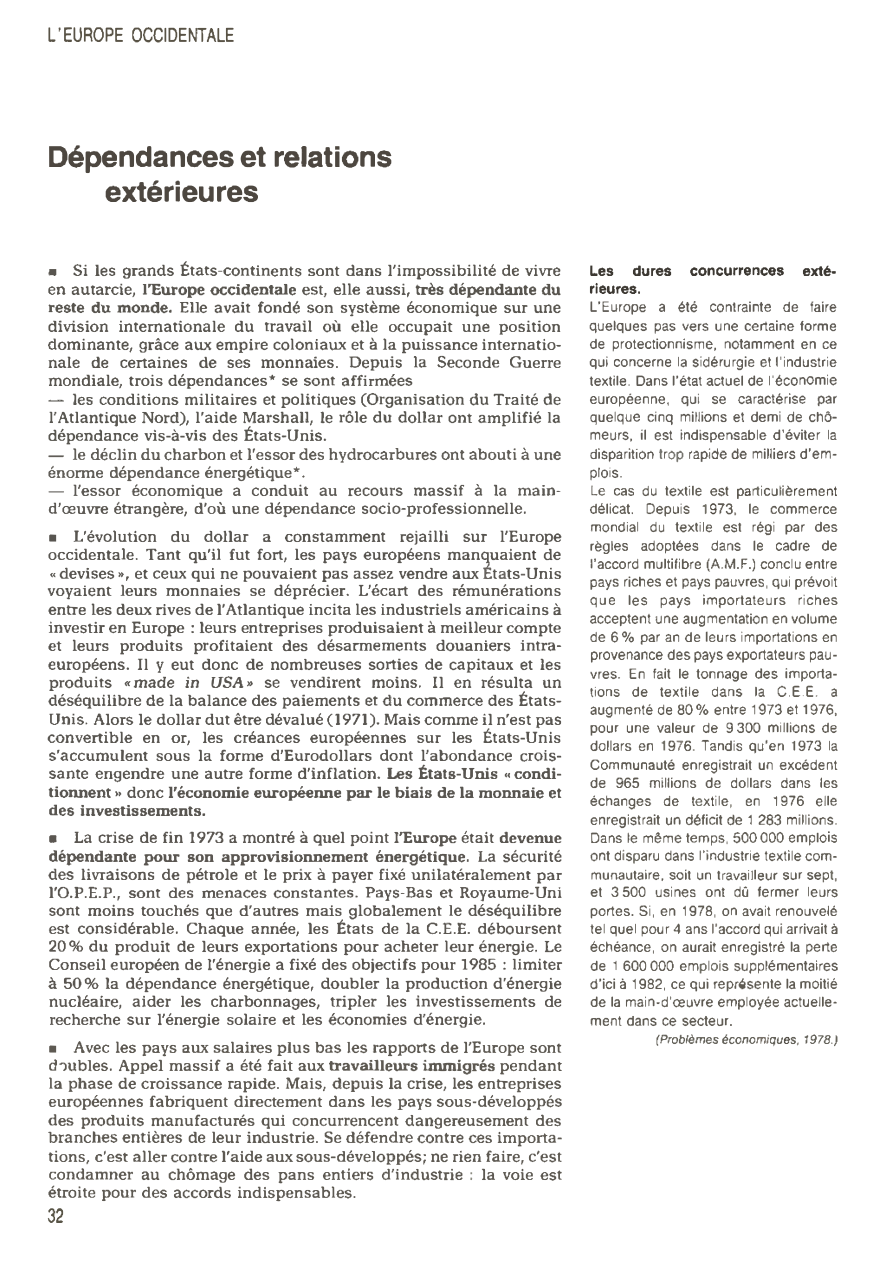 Prévisualisation du document L'EUROPE OCCIDENTALE: Dépendances et relations extérieures (en 1980)