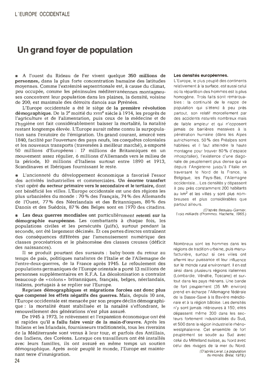 Prévisualisation du document L'EUROPE OCCIDENTALE: Un grand foyer de population (en 1980)
