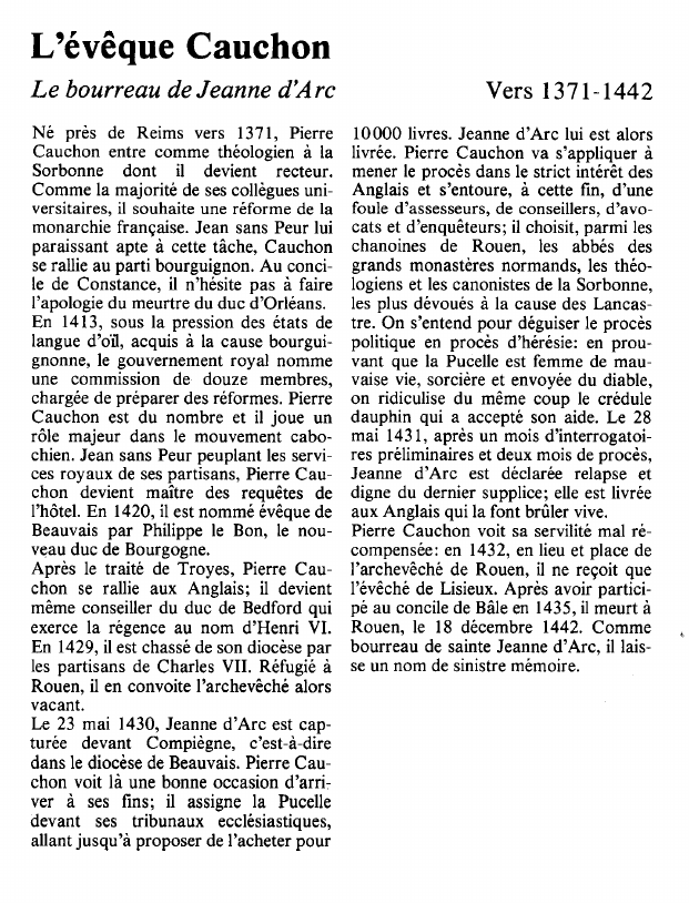 Prévisualisation du document L'évêque CauchonLe bourreau de Jeanne d'Arc.