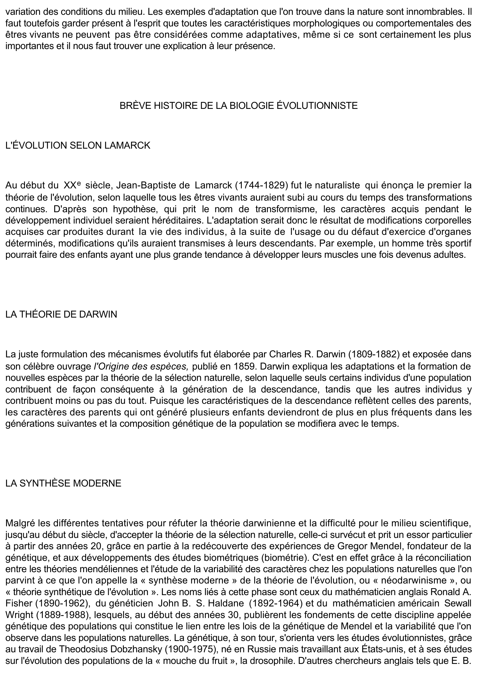 Prévisualisation du document L'ÉVOLUTION BIOLOGIQUE (Sciences et Techniques)