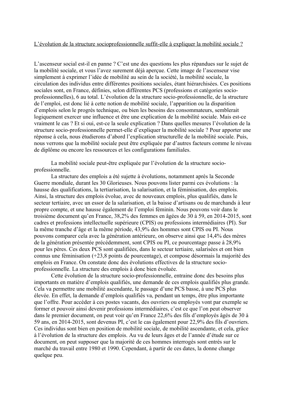 Prévisualisation du document L’évolution de la structure socioprofessionnelle suffit-elle à expliquer la mobilité sociale ?